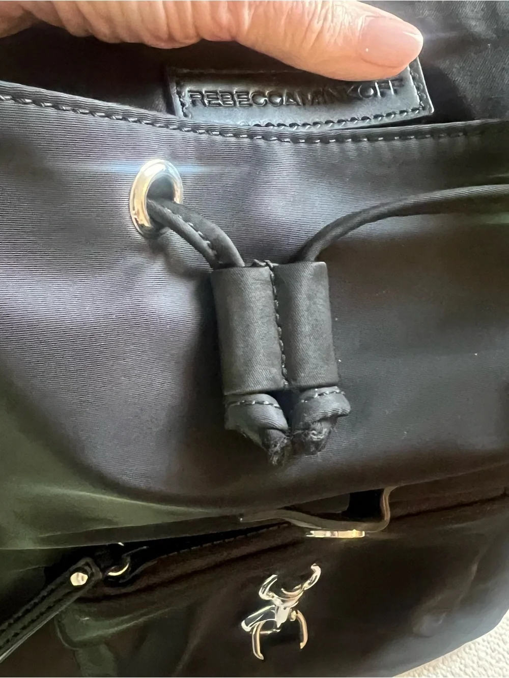 Rebecca Minkoff Black Nylon Bikeshare Backpack Drawstring with Front Pocket